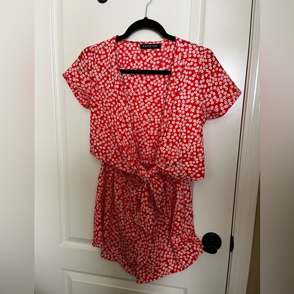 White fox boutique red & white floral romper